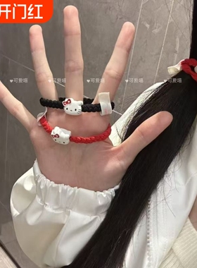 皮筋可爱红色Kitty猫编织发圈女高级感扎马尾高弹力发饰头绳秋冬