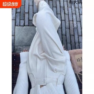 白色裤子女秋冬季2025针织加绒雪尼尔阔腿裤灯芯绒休闲西装裤大码