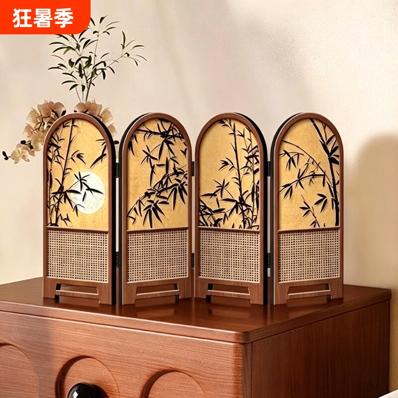 新中式桌面小屏风摆件茶室电视柜客厅玄关文创古风折叠装饰画 - 实物图