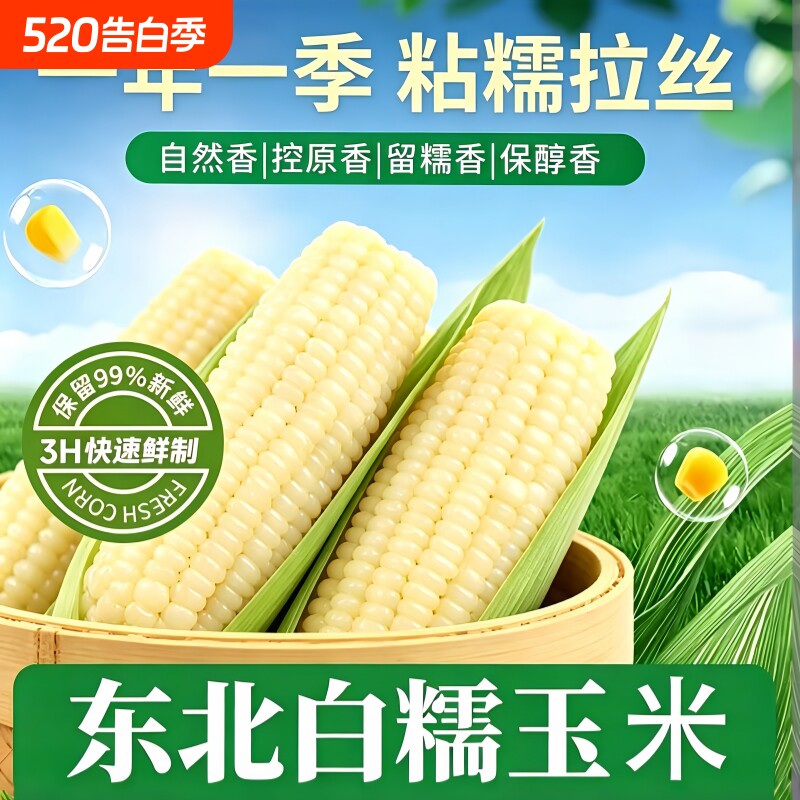 东北白糯玉米新鲜糯玉米真空装甜糯玉米棒早餐加热即食整箱香甜