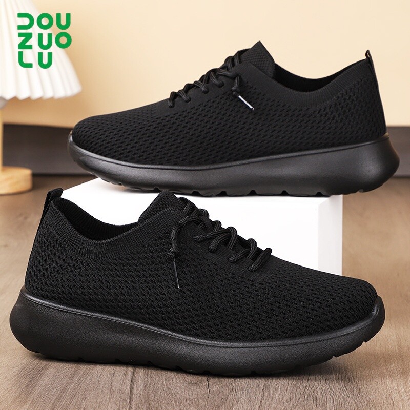 多走走路男女鞋douzuolu软底透气网鞋软底鞋一脚蹬运动鞋全黑