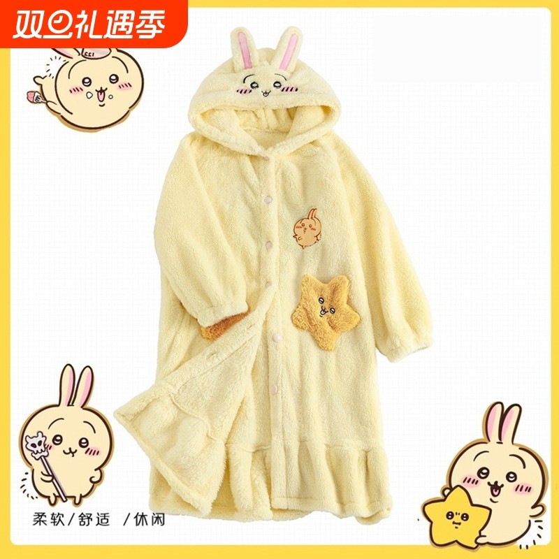 珊瑚绒睡衣秋女款2025新款冬季男士加绒加厚乌萨奇睡袍睡裙家居服