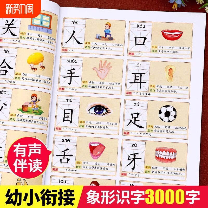 有声伴读幼小衔接识字大王3000字儿童认字书籍趣味看图3-6-8