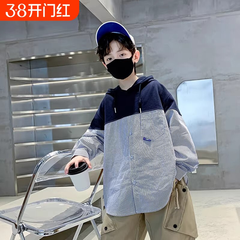 儿童装男童春装衬衫2026新款春秋款中大童春季男孩帅气衬衣炸街潮