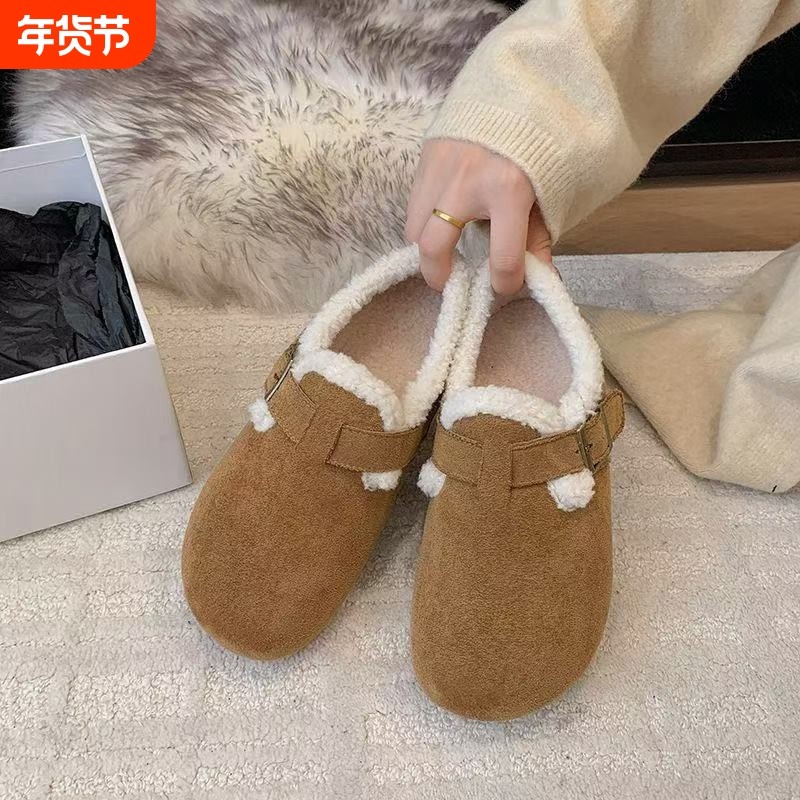 QVAJ冬季爆款勃肯鞋加绒加厚孕妇外穿一脚蹬软底复古韩版全包鞋子,女鞋,毛毛鞋,淘宝优惠券,粉丝福利购,淘宝优惠卷