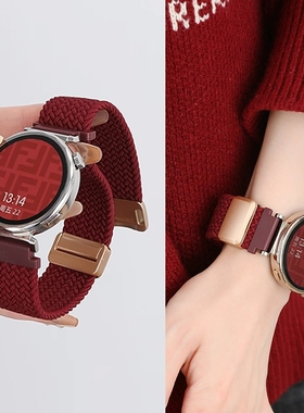 适用华为GT6手表GT5表带GT4尼龙watch4编织GT3磁吸扣Fit4新款秋冬GT5/4Pro新年腕带配件紫色表盘黑色