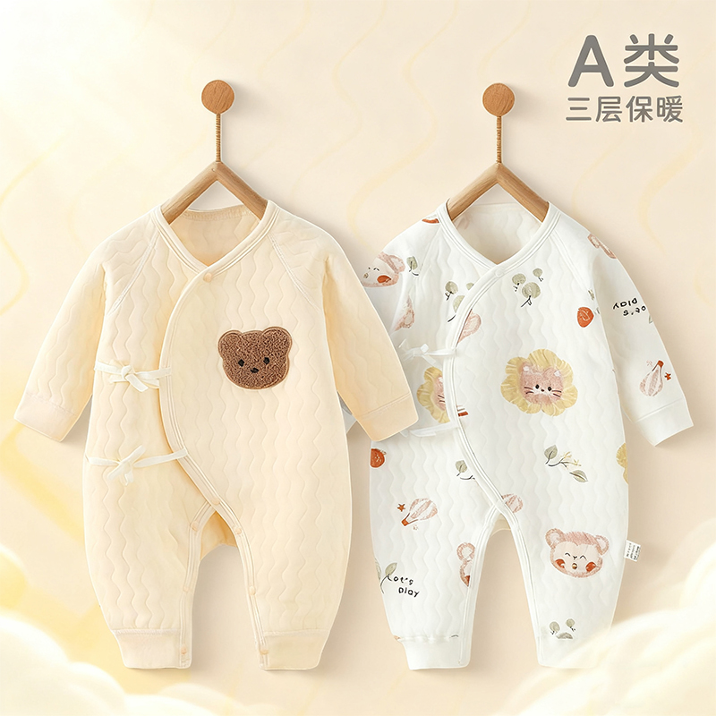 新生婴儿衣服秋冬款初生宝宝夹棉连体衣纯棉保暖哈衣0-6个月长袖