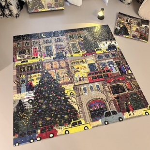 雪夜500片拼图春夏秋冬圣诞冬灯之夜成人礼物艺术拼装邻里相框