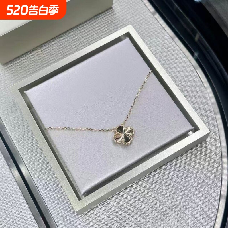幸运草镭射项链高定品质18k金白金五花手链十花指戒纯银黄金