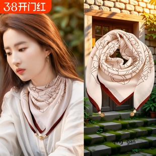 百搭秋冬小方巾丝巾围巾护颈女2024新款棉麻新款磁扣高级领巾懒人