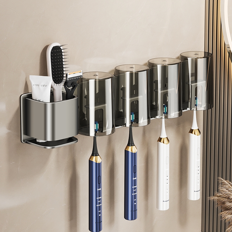 百悍牙刷置物架卫生间厕所免打孔壁挂式牙刷架浴室牙杯牙膏收纳架