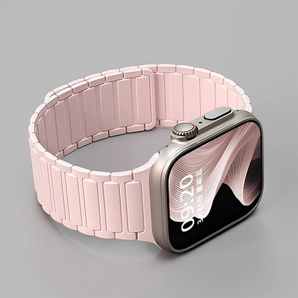张婧仪同款适用iwatch10表带苹果S9手表applewatch9撞色系腕带S10硅胶磁吸S8新款男女S7运动高级SE春夏天透气