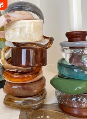 不规则宽边亚克力醋酸手镯女夏复古几何ins小众设计学生闺蜜手饰