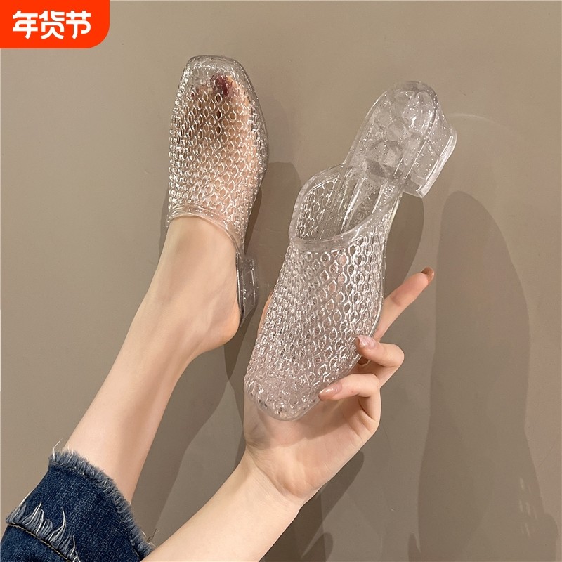 【防滑不臭脚】新款凉拖鞋女士夏季外穿水晶厚底透明坡跟防滑复古