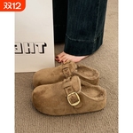 厚底包头半拖毛毛鞋女加绒勃肯鞋2025新款冬季鞋子一脚蹬棉拖毛绒