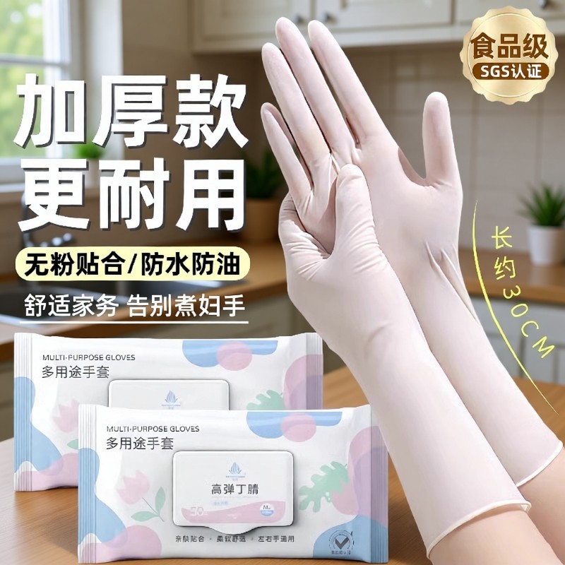 洗碗丁腈手套食品级加厚耐用防水清洁右手贴合厨房家务加长洗菜