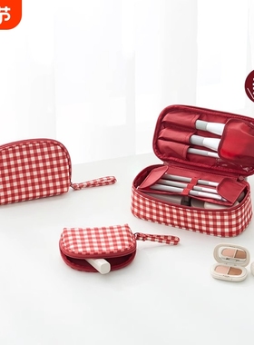 无印莨品MUI聚酯纤维化妆包旅行收纳便携洗漱包礼物红色方形分层