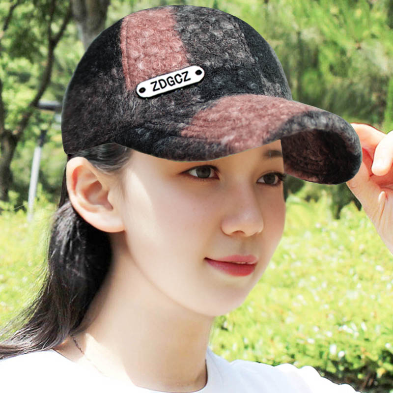 帽子女加厚保暖鸭舌帽可调节显脸小格子棒球帽户外秋冬新款防晒帽