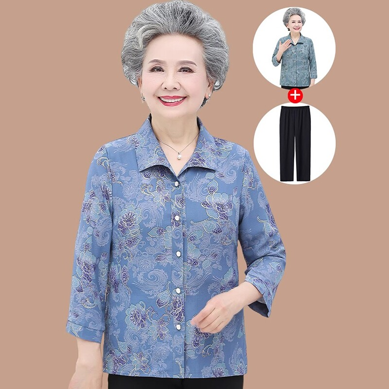 中老年人夏装女衬衫套装60岁70奶奶装短袖薄款老人衣服80妈妈春