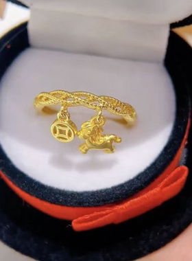 马上有钱金色招财小马钱币开口戒指女气质优雅时尚百搭高档食指戒