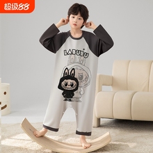 儿童睡衣2025拉布布长袖男童纯棉春秋季中大童连体衣防踢被家居服