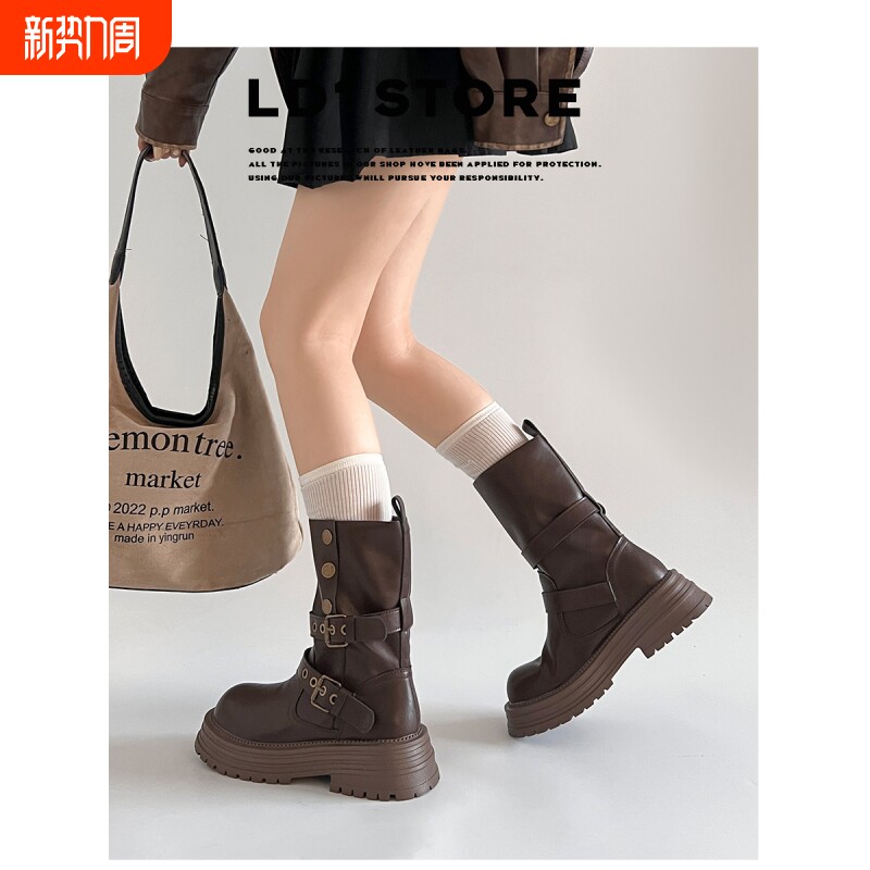 开春小个子增高复古美棕色马丁靴女2026新款秋冬厚底短筒靴子黑色