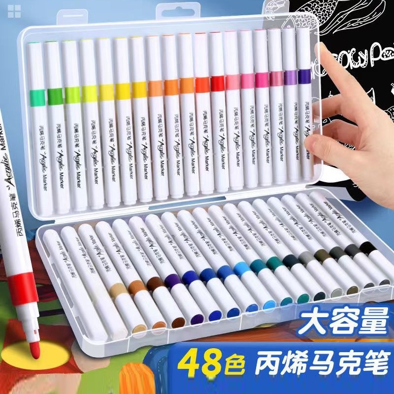 正版丙烯马克笔不透纸无毒防水学生美术专用24色48色丙烯颜料不掉色咕卡DIY幼儿园绘画保色水彩涂色60色专业