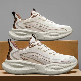 运动男鞋子2026新款轻便软底男士休闲厚底隐形内增高飞织网面透气