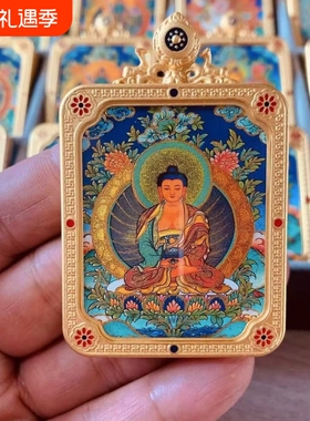 龙五爷唐卡吊坠正品文殊菩萨手绘饰品双面立体十二生肖项链