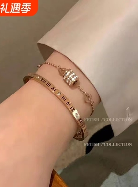 富家千金金色小蛮腰手链女2025新款轻奢小众精致双层叠戴手镯手饰