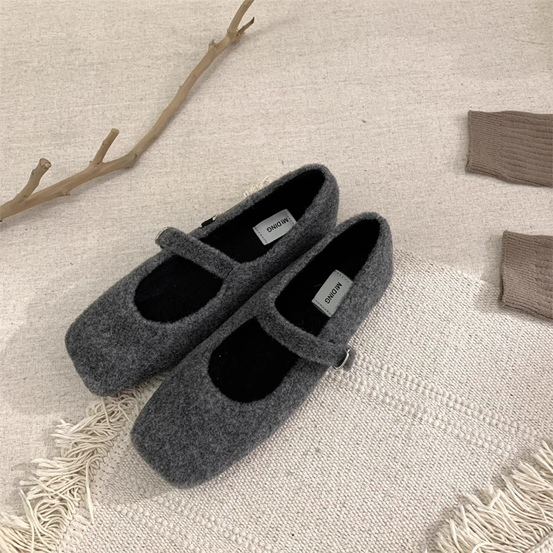 法式加绒玛丽珍灰色毛毛鞋女外穿2025冬季新款晚晚棉鞋穆勒鞋平底