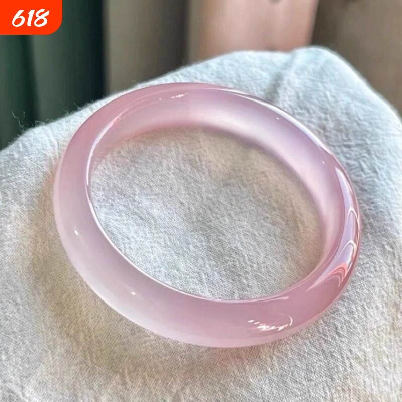 天然高冰玛玛瑙冰种紫粉玉髓手镯细腻水润色泽鲜亮芙蓉粉少女玉镯