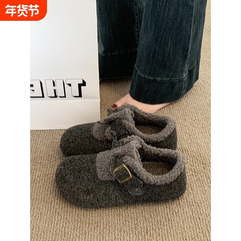 爆款复古棉鞋勃肯鞋女鞋子2025新款冬一脚蹬加绒保暖毛毛鞋豆豆鞋,女鞋,勃肯鞋/软木鞋,淘宝优惠券,粉丝福利购,淘宝优惠卷