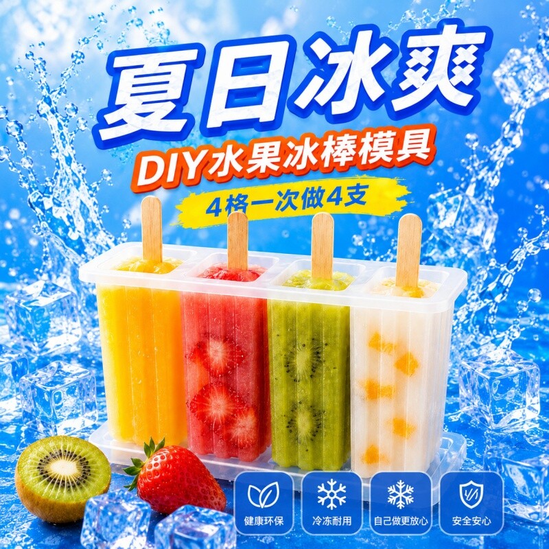 diy全套家用厨房玩具脱模冰棒冰棍制作模具食品级模具儿童雪糕棒