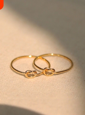 绳结线条素圈戒指女时尚个性设计小众钛钢18k玫瑰金食指简约精致