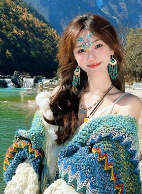 民族风披肩云南针织丽江旅游穿搭新疆西藏斗篷披风外搭围巾女闺蜜