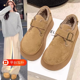 厚底勃肯鞋女加绒保暖豆豆鞋2026新款秋冬季乐福鞋桑坡雪地靴棉鞋
