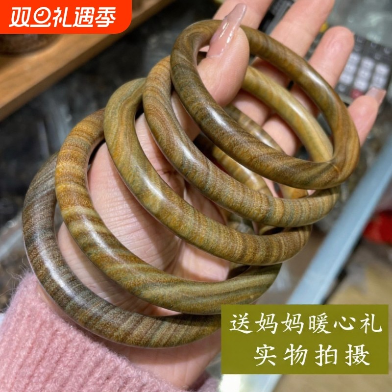 绿檀木手镯子老料檀木女款贵妃镯手镯首饰送女友送妈妈手饰圈口