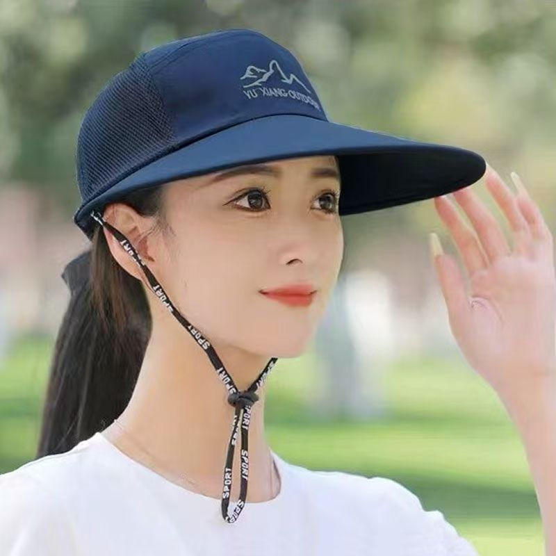 防晒透气遮阳太阳帽女防紫外线时尚防风绳帽潮子帽子秋季黑色