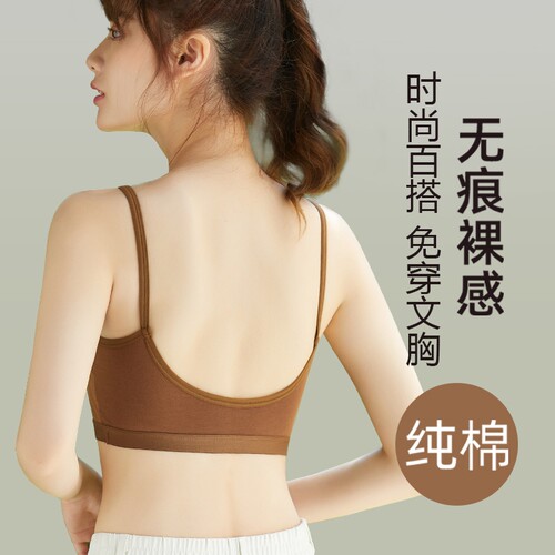 内衣女薄款抹胸背心文胸罩大胸显美背聚拢防下垂学生运动纯棉固定