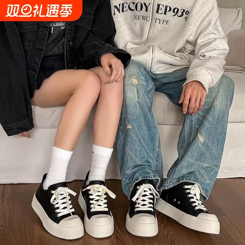休闲板鞋男女同款黑色厚底增高透气明星同款通勤大头鞋潮牌低帮鞋