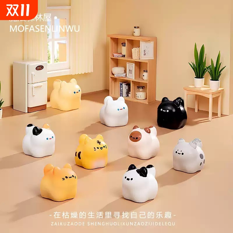 创意可爱迷你小猫公仔萌粒微景观diy装饰品卡通迷你桌面汽车摆件