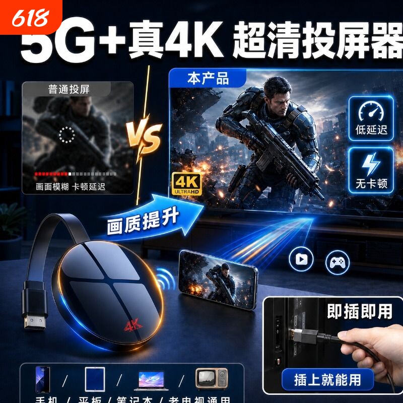2026款无线投屏器手机电视同屏传输hdmi转换电脑显示器接收神器