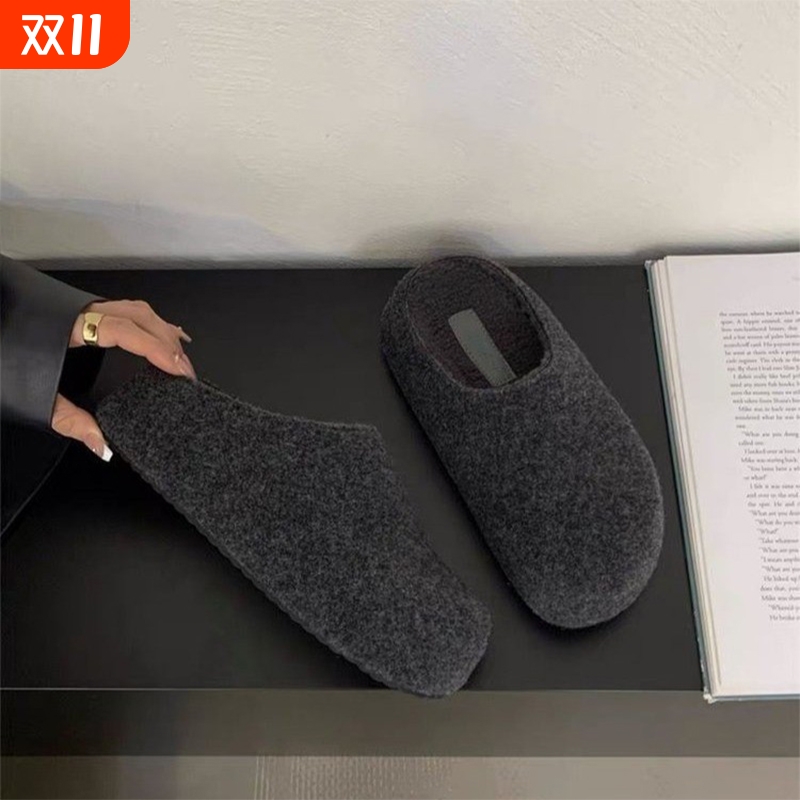 灰色毛呢厚底拖鞋|超6000次加购