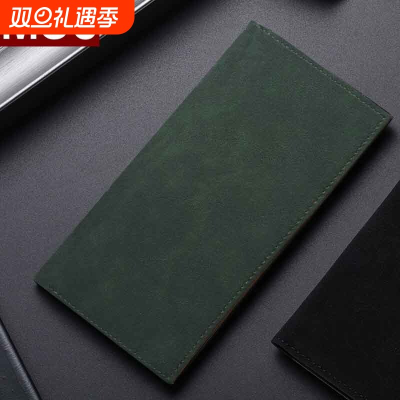 新款日本MUJ男士长款钱包翻毛皮超薄软皮皮夹钱夹证件卡包小巧