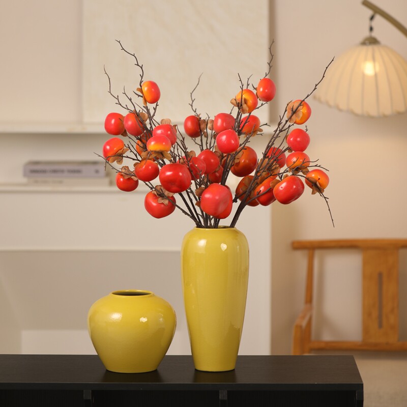 景德镇陶瓷黄色花瓶现代简约花器民宿电视柜餐桌插干花装饰品摆件