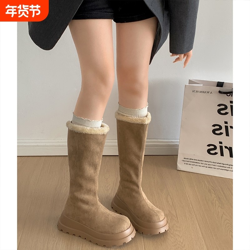 棉靴女款2025冬季新款复古显瘦百搭厚底加绒保暖高筒雪地靴设计感,女鞋,时尚雪地靴,淘宝优惠券,粉丝福利购,淘宝优惠卷