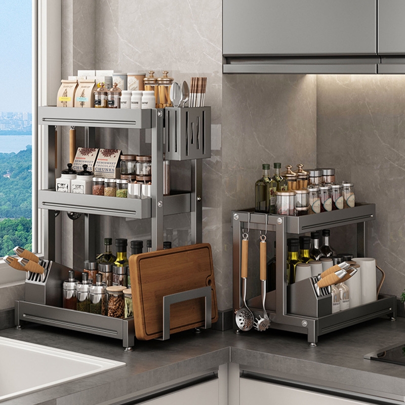 多功能家用台面调味用品刀架枪灰厨房调料置物架佐料多层收纳架子