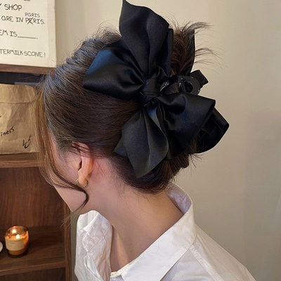 黑色缎面蝴蝶结发夹|万人加购