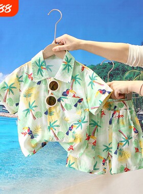 新款男童夏装套装2025个性宝宝海边度假衣服儿童沙滩服时尚短袖12